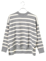 ボーダードロップニットプルオーバー/杢グレー