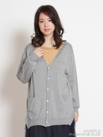 幾何学レース刺しゅうMIXニットカーディガン/杢グレー