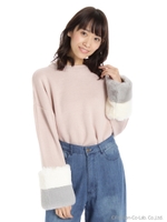 袖口配色ファー付ニット/ピンク