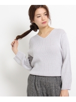 【洗える】Vネックリブニット/ライトグレー(011)