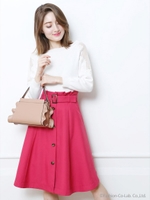 フロント釦カラースカート/濃ピンク