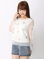 WEGO/チュール刺繍ベルスリーブブラウス