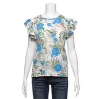 【50%OFF】袖フリル切り替え花柄Tシャツ