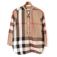 【新品】 オフセット チェック ノーカラー シャツ ブラウス サイズ6 UK6 バーバリーロンドン y-001260 BURBERRY LONDON ブラウン レディース