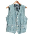 【新品】 ステッチデザインデニムベスト L バーバリーロンドン 70757 BURBERRY LONDON ブルー メンズ