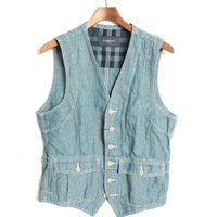 【新品】 ステッチデザインデニムベスト L バーバリーロンドン 70757 BURBERRY LONDON ブルー メンズ