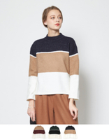 ウール混カラーブロックニットプルオーバー