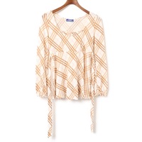 ウエストリボン装飾チェックニットカットソー 38 バーバリーブルーレーベル 72541 BURBERRY BLUE LABEL ホワイト レディース