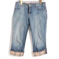 ウォッシュド加工チェック切替ハーフデニムパンツ 36 バーバリーブルーレーベル 76159 BURBERRY BLUE LABEL ブルー レディース