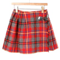 トグルボタンウールチェックラップスカート 38 バーバリーブルーレーベル 70984 BURBERRY BLUE LABEL レッド レディース