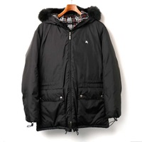 フォックスファー装飾裏地チェックダウンジャケット M バーバリーブラックレーベル 72416 BURBERRY BLACK LABEL ブラック メンズ