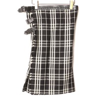 レザー切替3連ベルトチェックラップスカート UK 6 バーバリーブルーレーベル br01001191 BURBERRY BLUE LABEL ブラック レディース