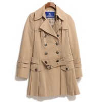 銀ボタン裏地チェックウエストベルトフレアトレンチコート 36 バーバリーブルーレーベル 69798 BURBERRY BLUE LABEL ベージュ メンズ