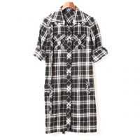 紐ベルト付半袖チェックシャツワンピース 38 バーバリーブルーレーベル 01000420 BURBERRY BLUE LABEL ブラック レディース
