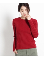 【洗える】リブクルーニット/ワインレッド(063)