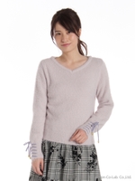 お袖レースアップVニットP/O/ラベンダー