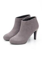 【ストレスフリー】バックビジューショートブーツ/GRAY
