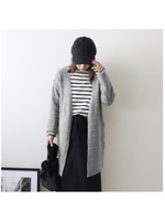 ボーダー編みロングニットカーディガン/ライトグレー