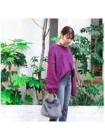 ウール混　カラーニットトップス/パープル