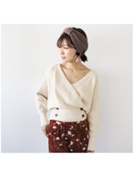 カシュクールボタンニット/ブラック