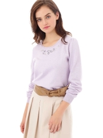 フワラー刺繍クルーネックニット/ラベンダー(080)