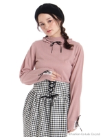 レースアップリボン付きニットプルオーバー/ブラック