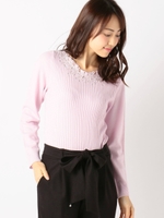 2ウェイ花刺繍パールニット/ピンク系