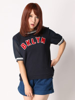 WEGO/ラインリブ刺繍スウェット