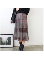 オーバーチェックプリーツスカート/ワイン