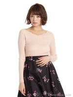 スカラップVネックレースアップP/O/ピンク