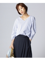 〔洗える〕レーザーストライプシャツ/ブルー(392)