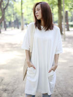 天竺無地6分袖ワンピース