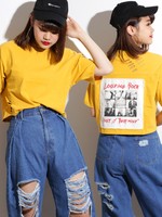 WEGO/クラッシュクロップドTシャツ