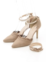 【Mathilda】フリルパールセパレートパンプス/ベージュスエード