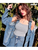 【ANAP】オープンショルダーデニムジャケット/ブルー(019)