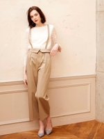 サス付ロールウエストワイドパンツ/ベージュ