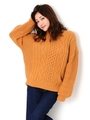 タートルネックケーブルニットトップ/ORANGE