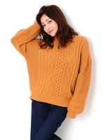 タートルネックケーブルニットトップ/ORANGE