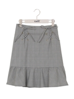 ペプラムダブルレースアップスカート/ブラウンチェック