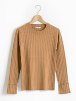 ワイドリブクルーネックプルオーバー/キャメル