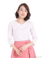 裾レーススカーフ付Vカットソー/ラベンダー