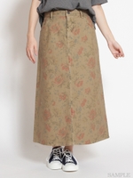 ストレッチツイルフラワープリント製品染めタイトスカート/生成