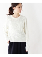 パールビジューケーブルニットプルオーバー/ホワイト系(002)