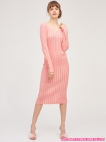 リブニットミディワンピ/コーラルピンク