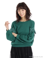 袖モチーフレースニット/ミドリ