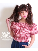 【ANAP GIRL】ギンガムチェックオフショルトップス/レッド(025)