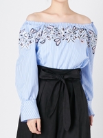 ストライプ刺繍ブラウス/BLU