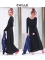 【CHILLE】長袖カットマキシワンピース/グレー(006)