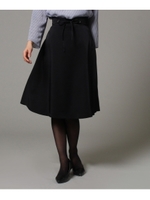 [L]【洗える】サッシュベルト付きフレアスカート/ブラック(019)