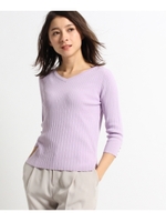 【洗える】ドライタッチVネックニット/パープル系(080)